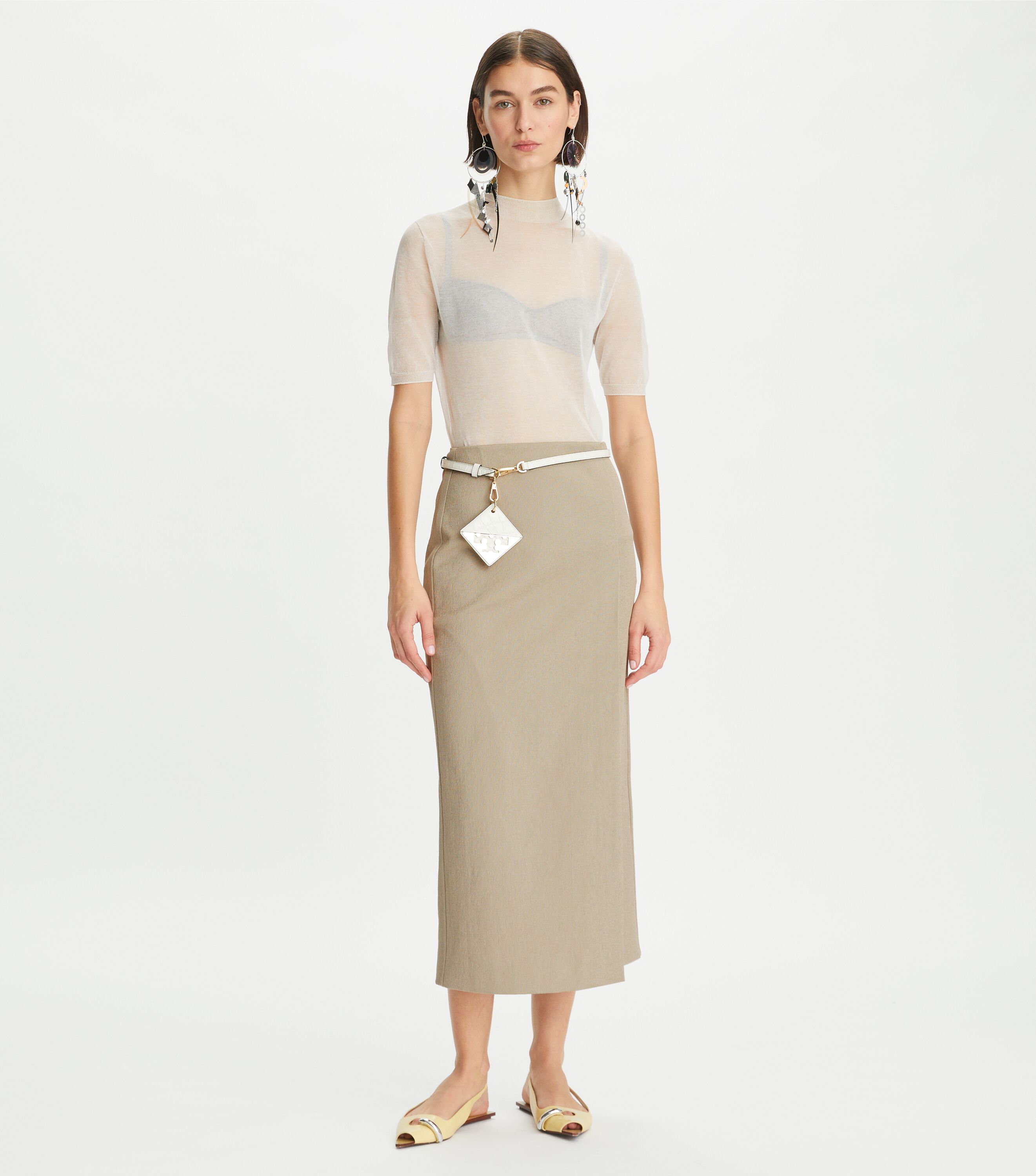 Stretch Faille Wrap Skirt, Gray Taupe | Tory Burch KW