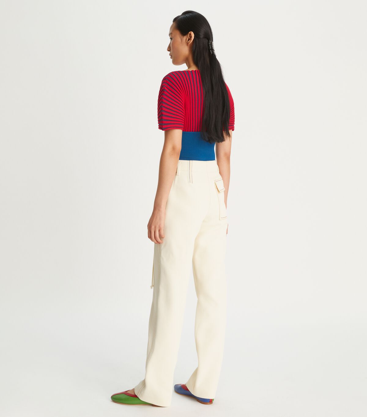 tory burch plaited rib short sleeve sweater