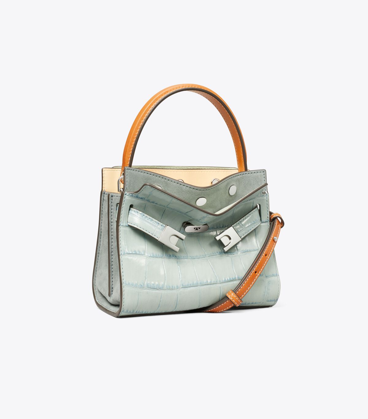 tory burch petite lee radziwill croc embossed double bag