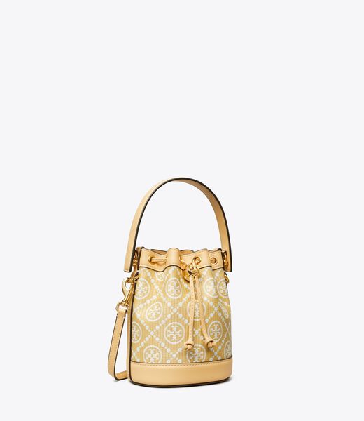 tory burch t monogram raffia mini bucket bag