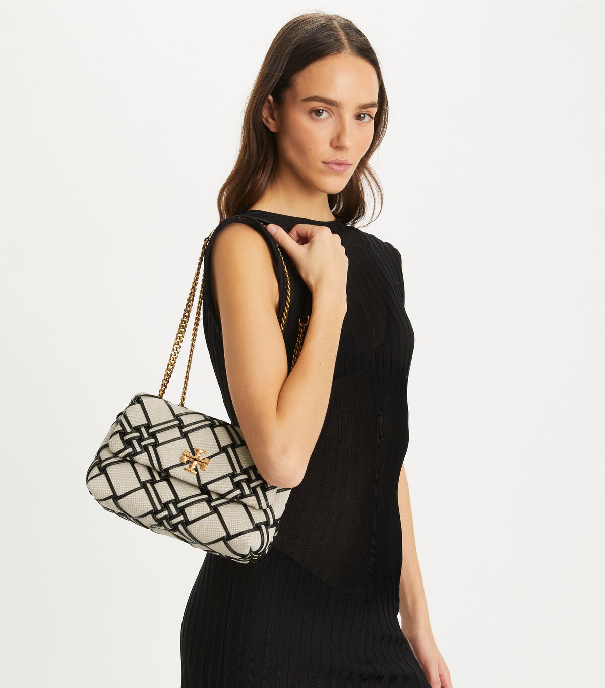 tory burch small kira woven canvas convertible shoulder bag