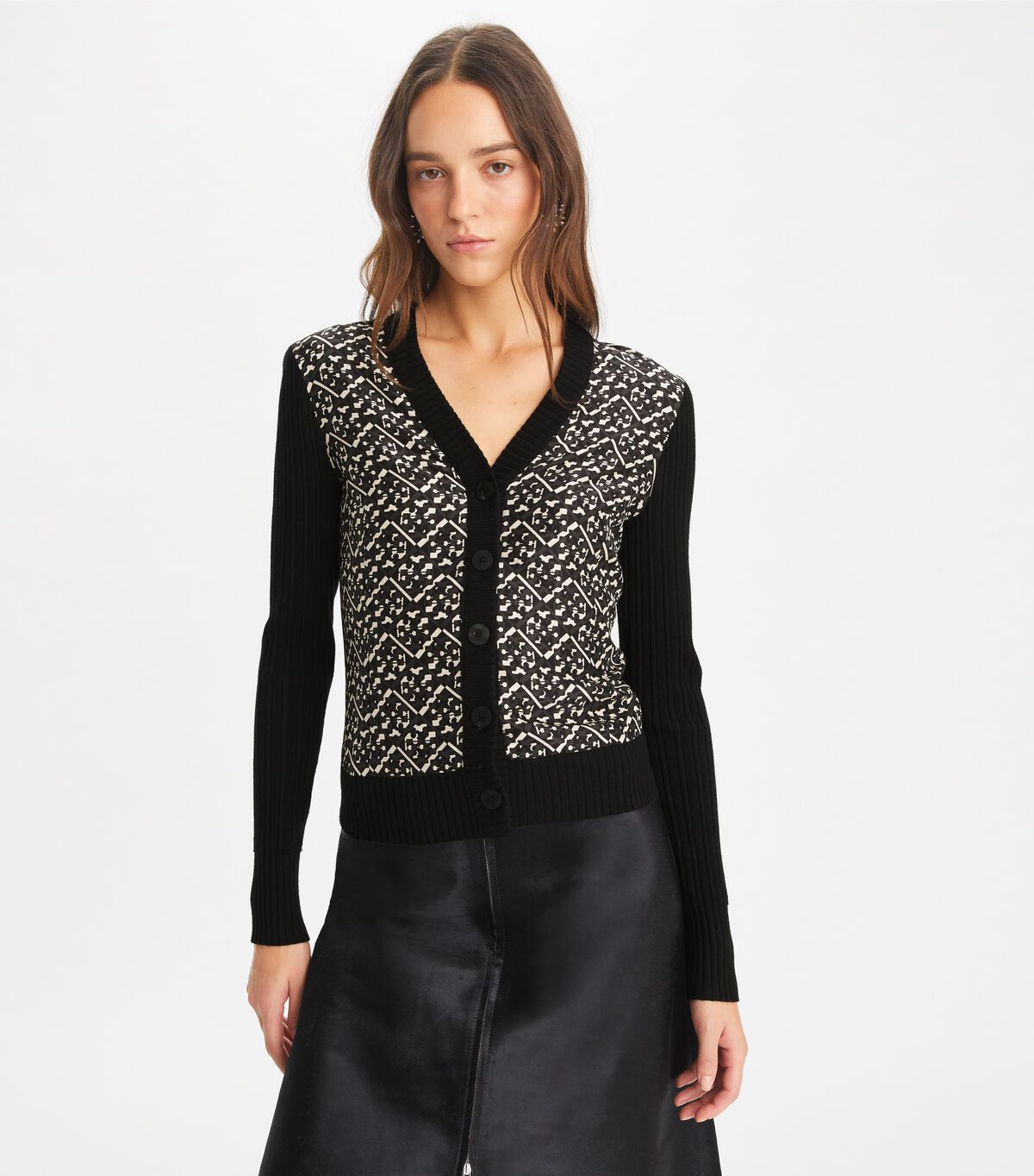 tory burch silk front wool cardigan