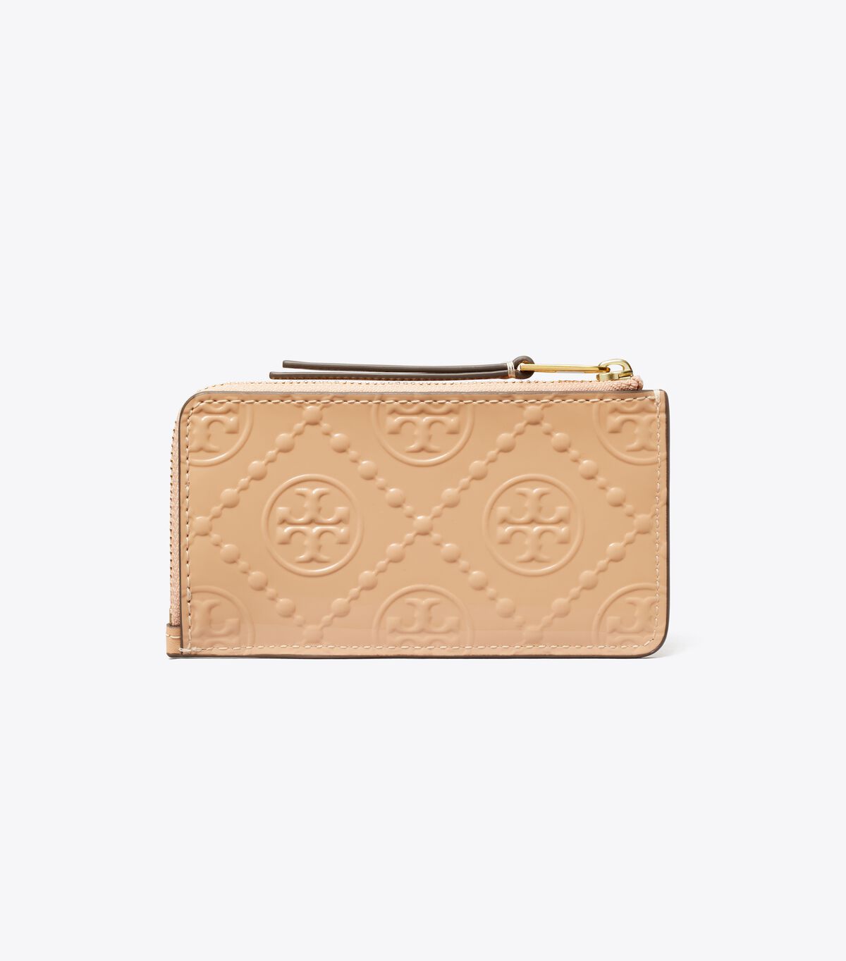 tory burch t monogram patent embossed zip card case