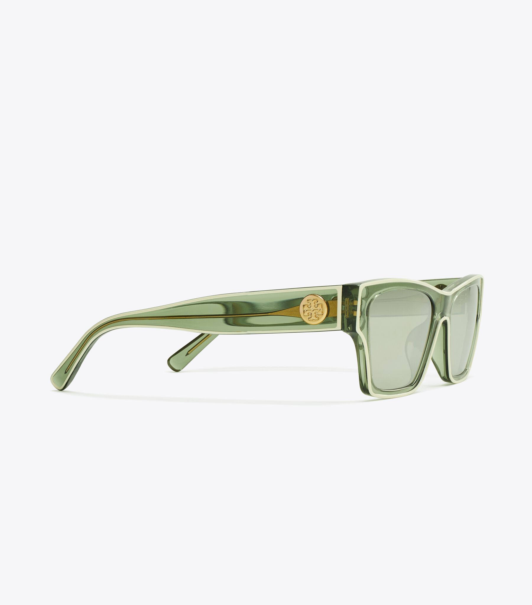 Outlined Rectangle Sunglasses, Transparent Green/Ivory/Gry 