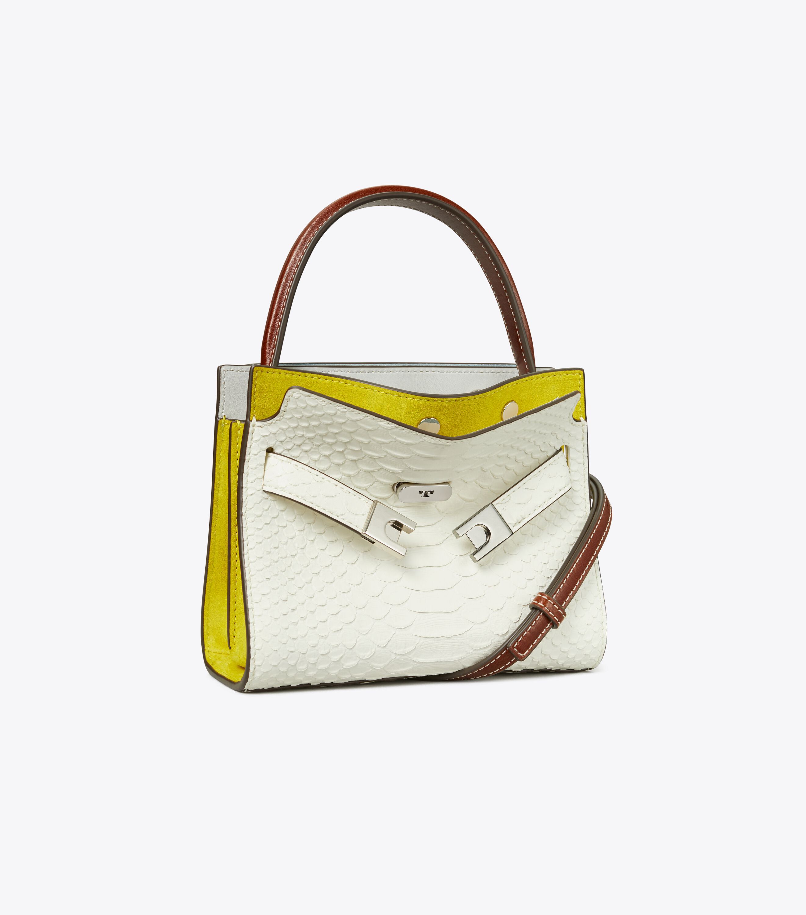 Petite Lee Radziwill Snake Embossed Double Bag, Blanc | Tory Petite Lee Radziwill Snake Embossed Double Bag, Blanc | Tory