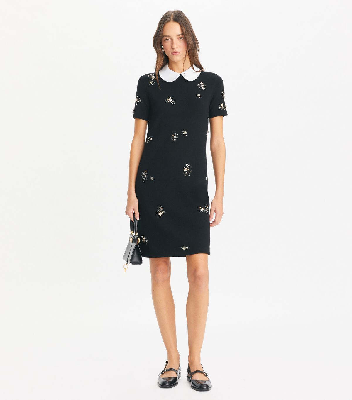 tory burch embellished poplin collar sweater dress