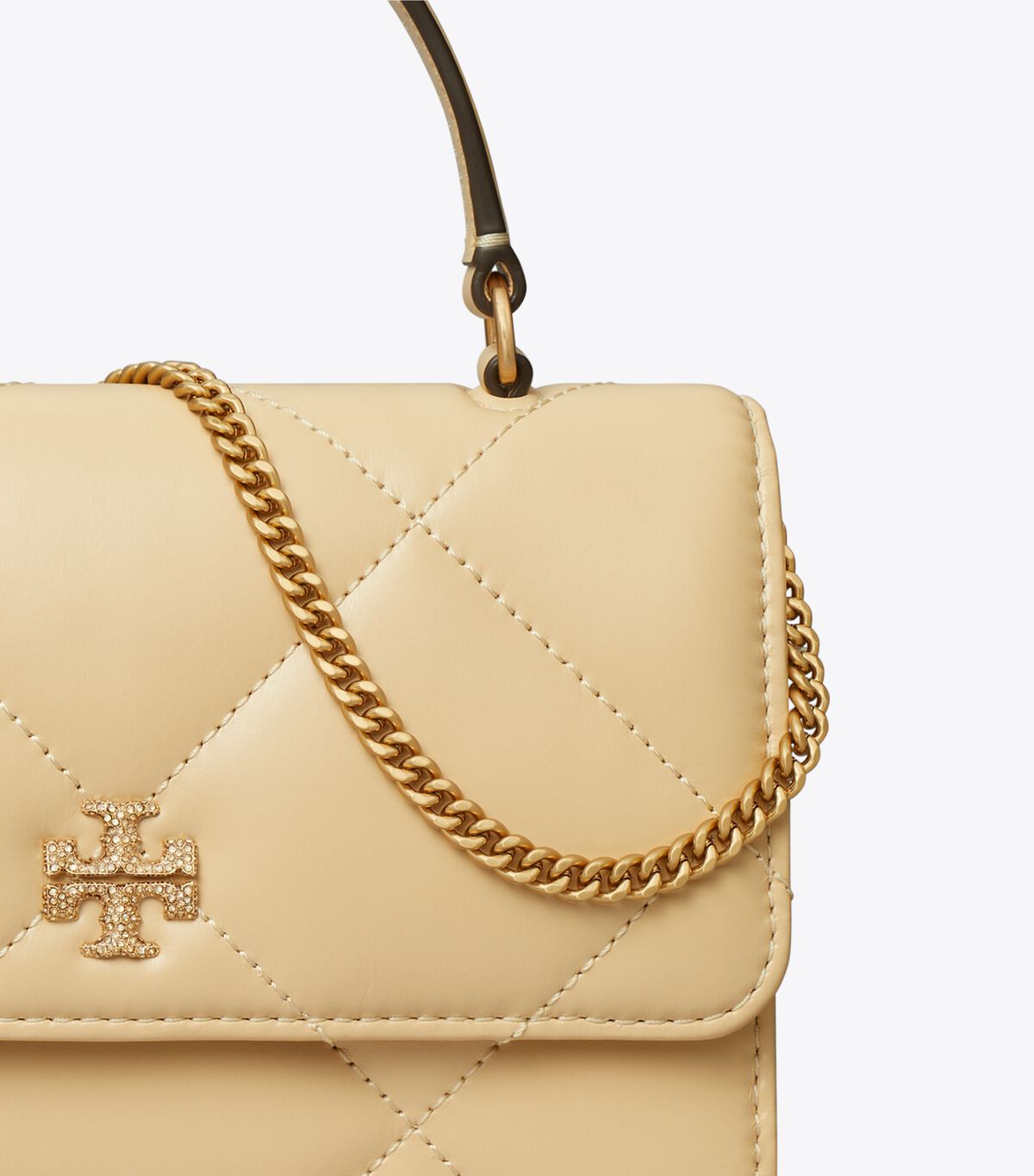 tory burch mini kira pave logo diamond quilt top handle chain wallet