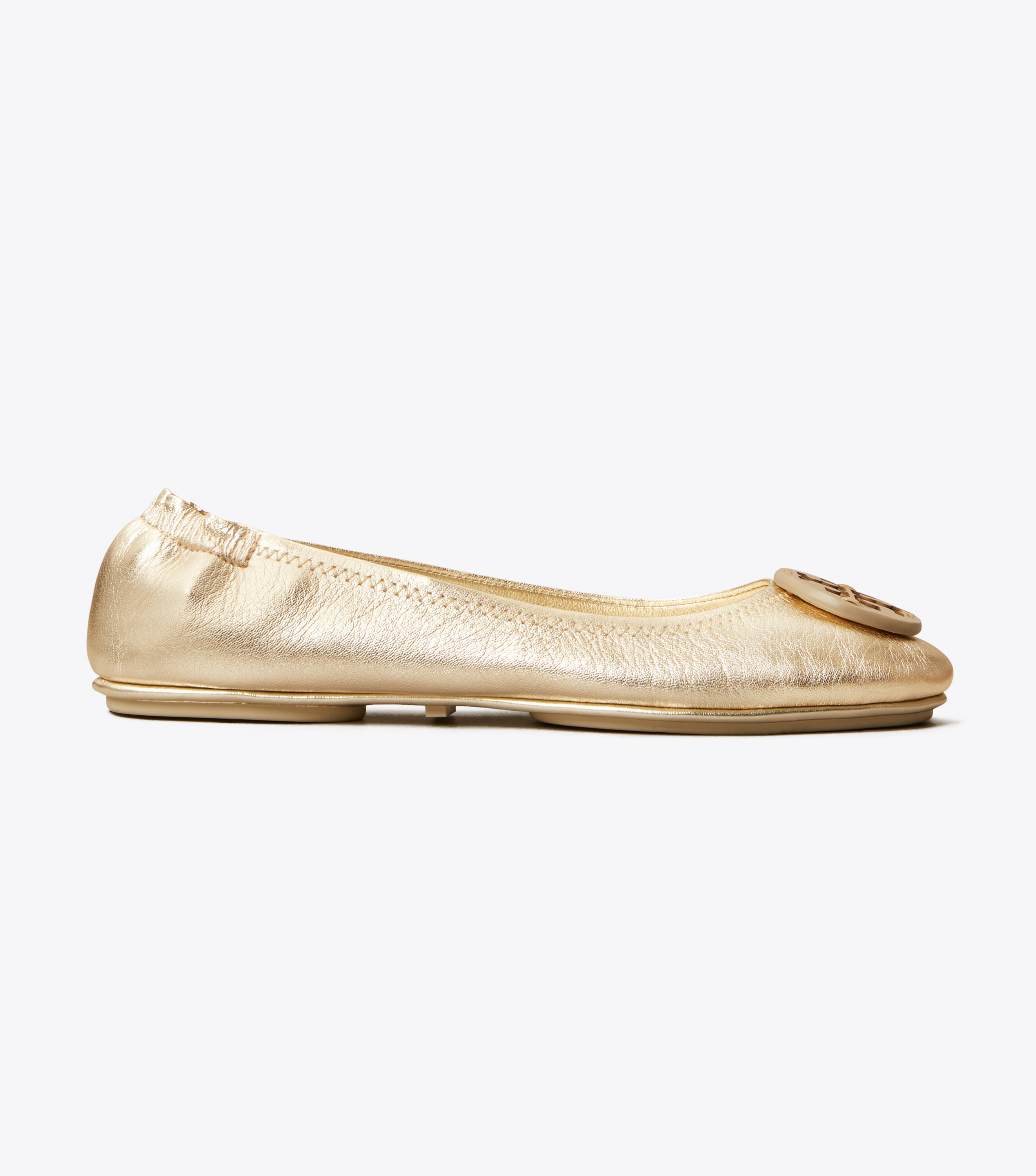 Minnie Travel Ballet Flat, Metallic Leather, Spark Gold | Tory