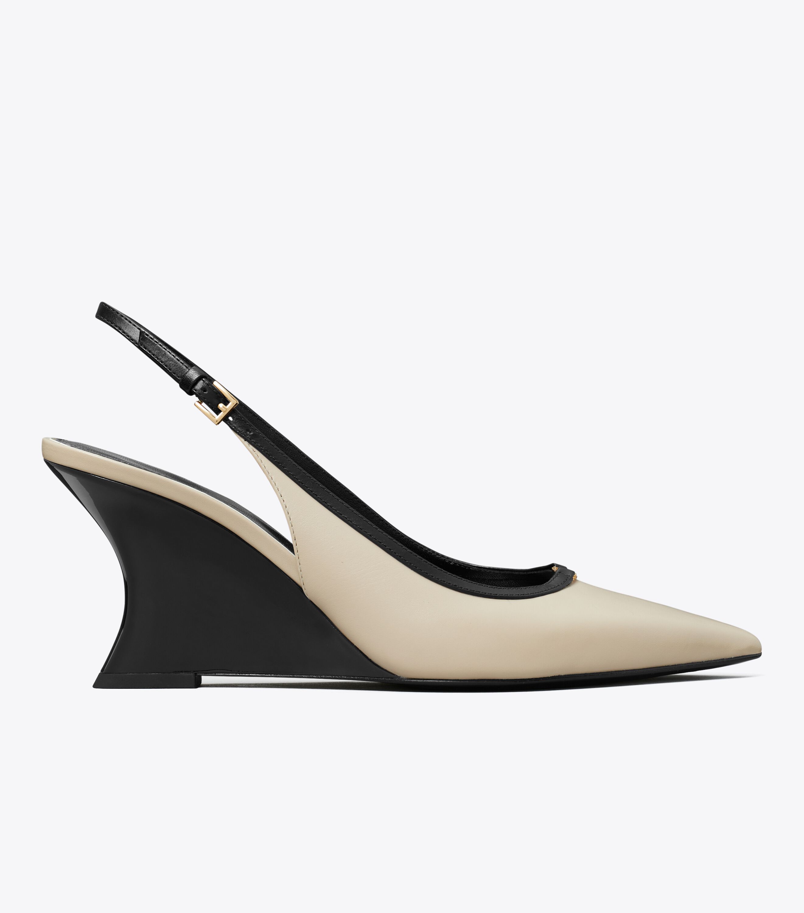 Double T Buckle Wedge, Stone Gray / Perfect Black | Tory
