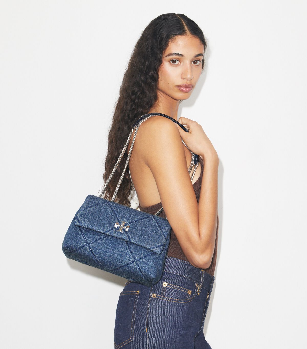 tory burch small kira diamond quilt denim shoulder bag