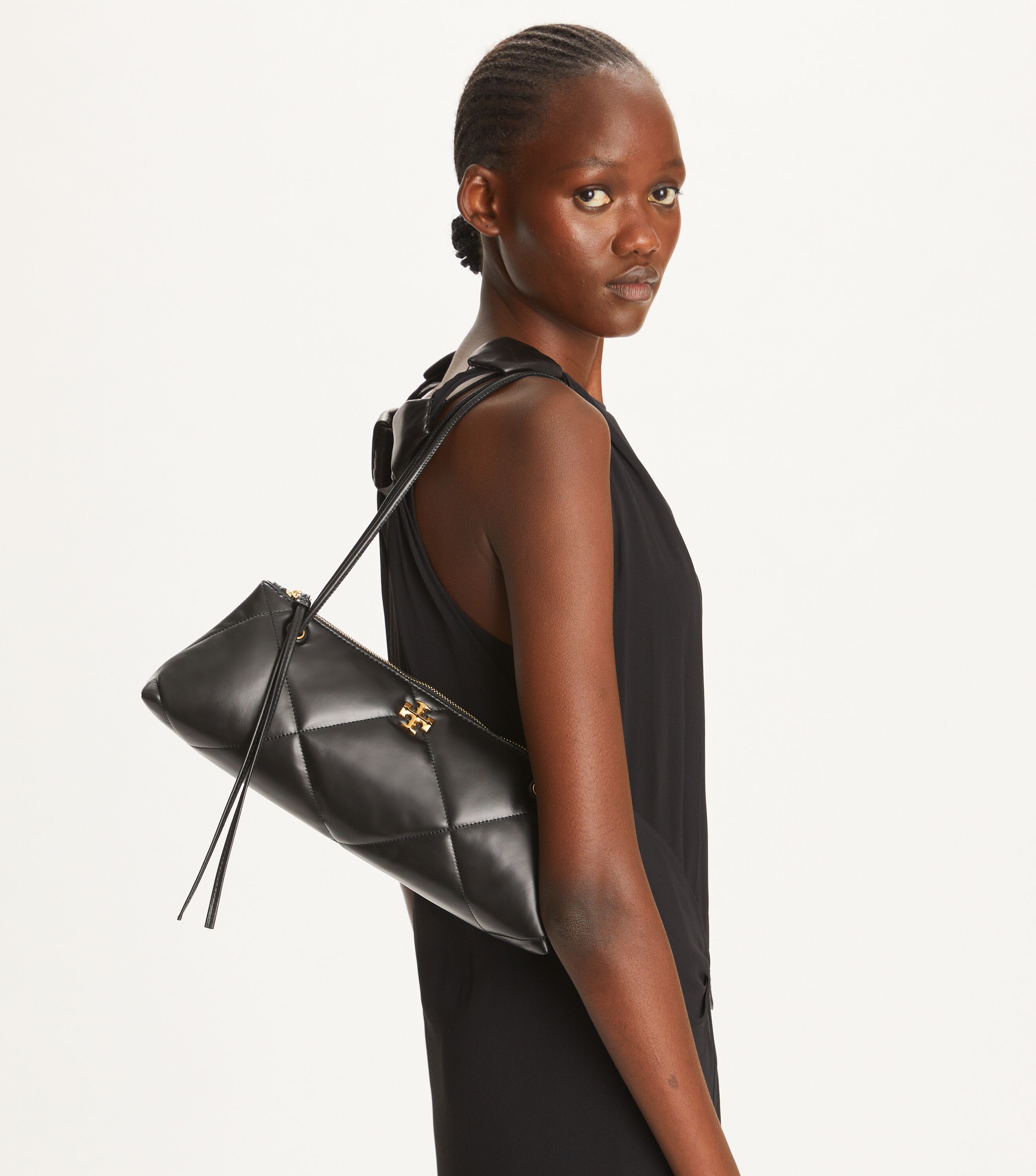 Kira Diamond Quilt East-West Shoulder Bag, Black | Tory Burch KW