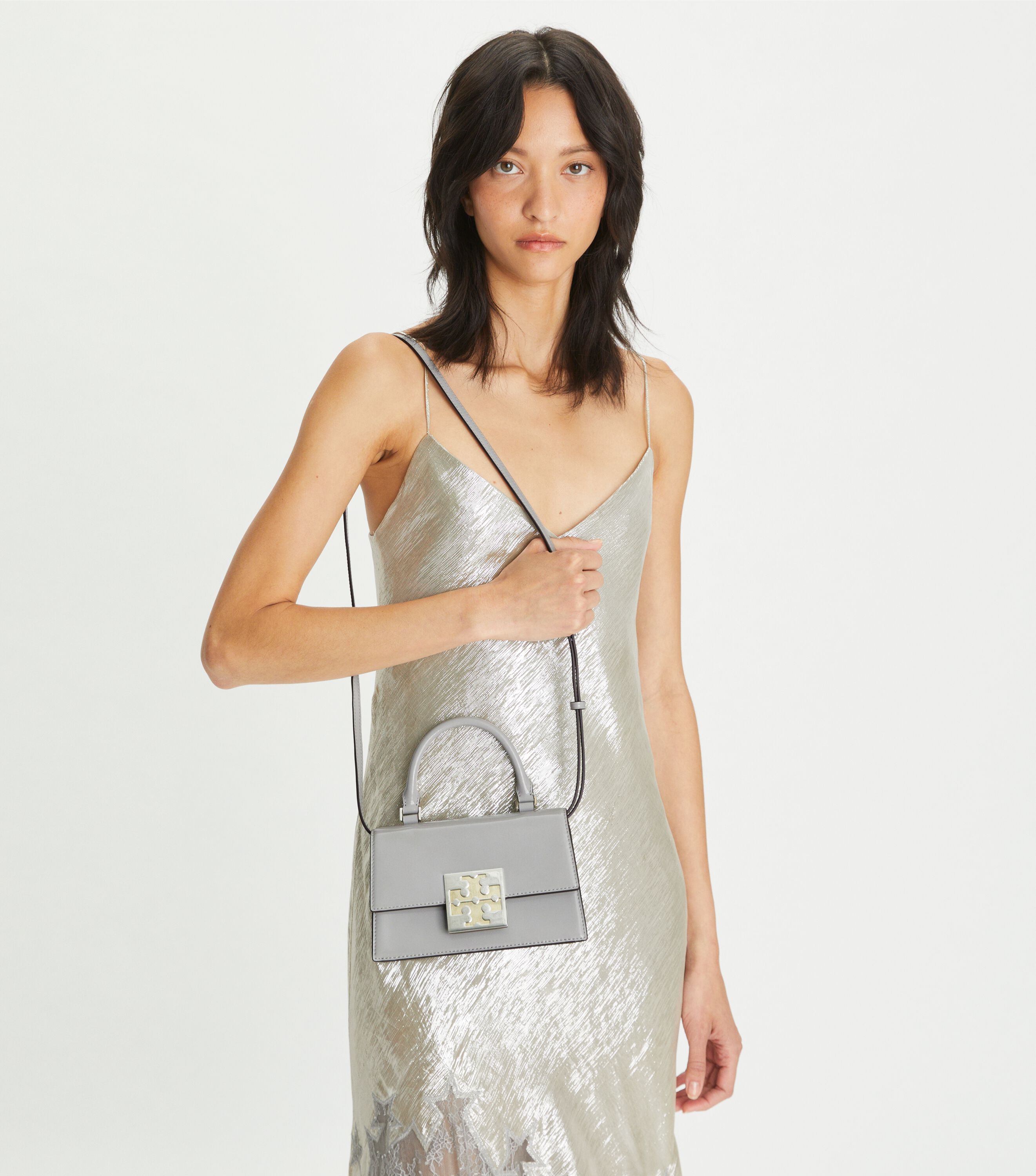 未使用美品⭐︎TORYBURCH Bag⭐︎ Bon Bon Spazzolato Mini Top-Handle Bag, Misty Cloud | Tory