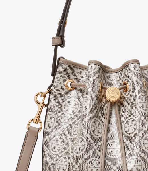 tory burch t monogram coated jacquard bucket bag