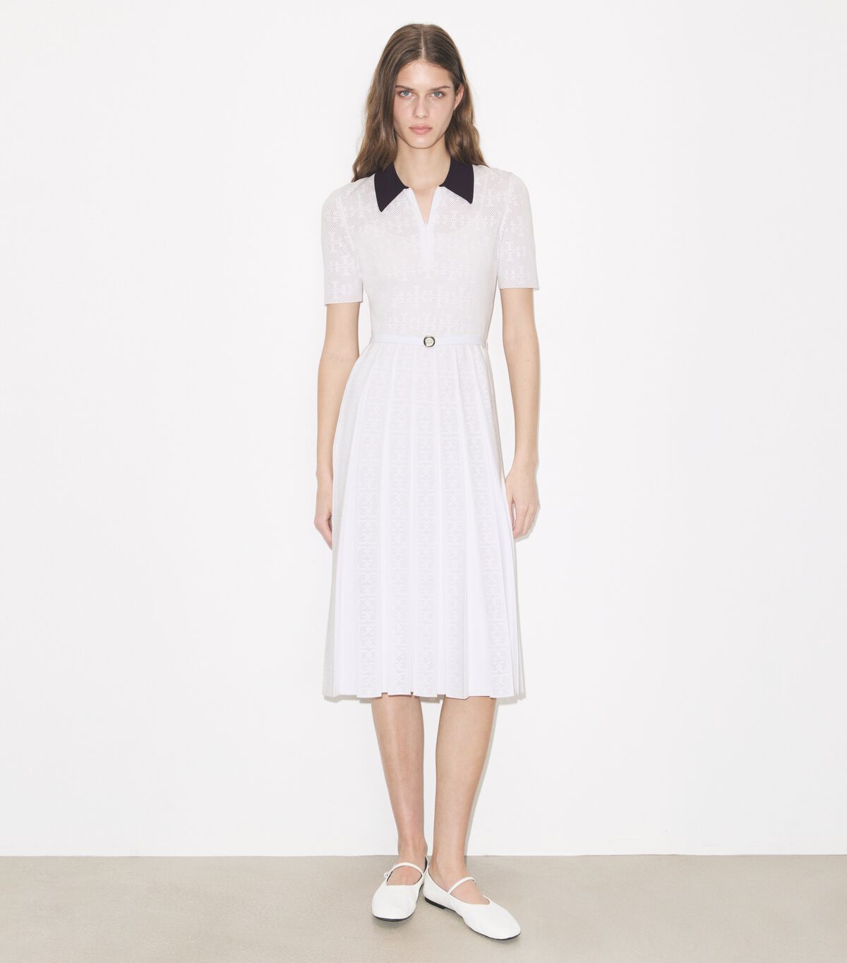 tory burch t monogram pointelle pleated dress