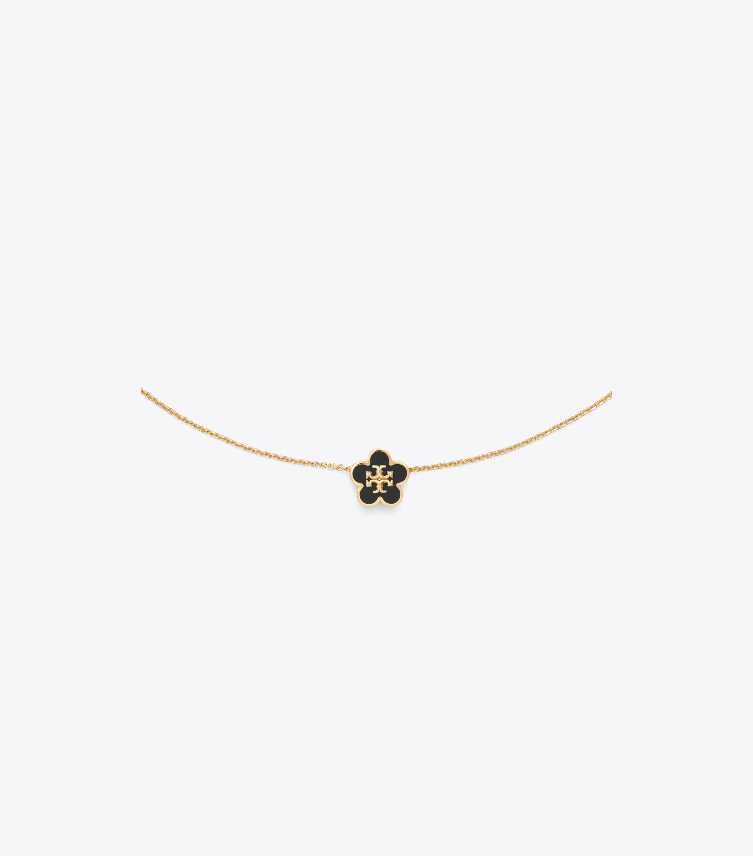 Kira Enamel Flower Pendant Necklace, Tory Gold / Black