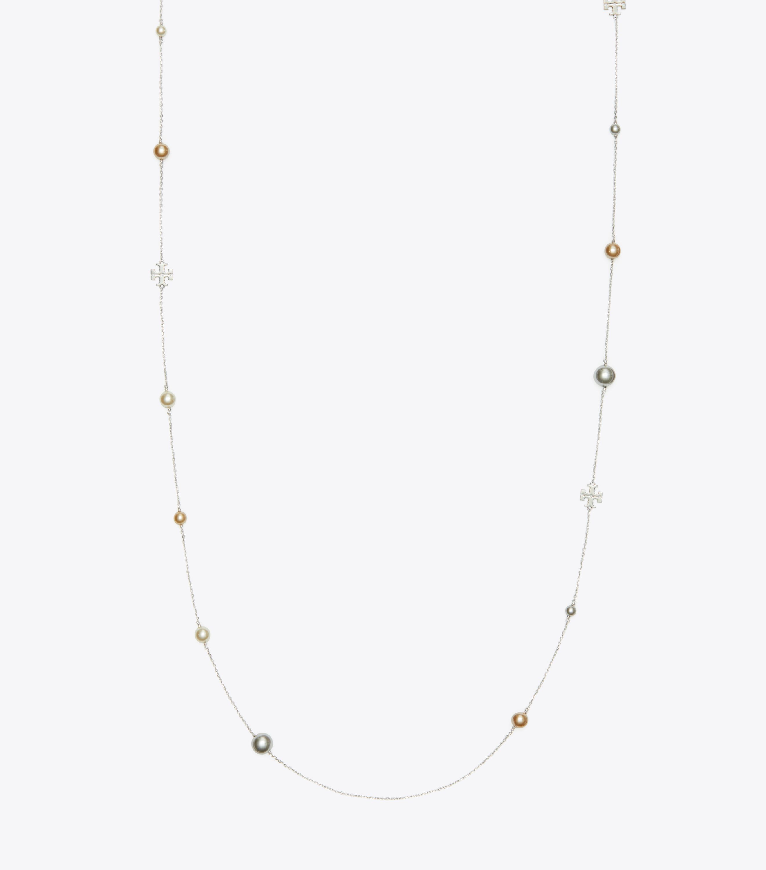 Kira Pearl Delicate Long Necklace, Tory Silver / Pearl