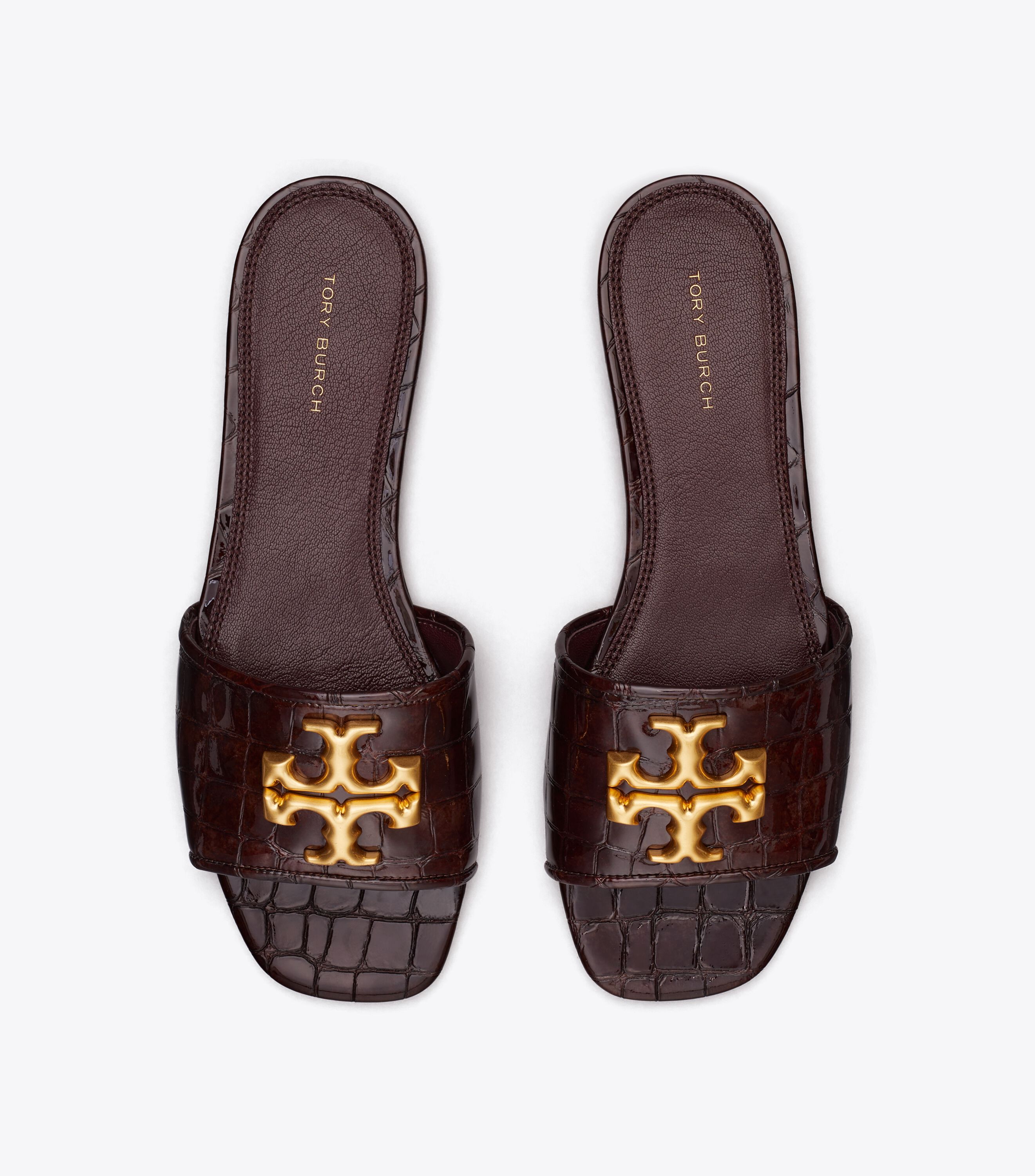 Eleanor Slide, Brown Croc / Dark Carmine / Gold | Tory Burch KW