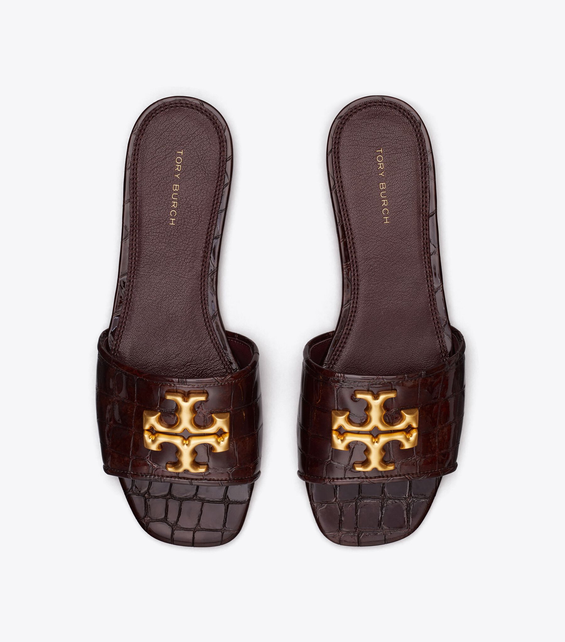 Eleanor Slide, Brown Croc Dark Carmine Gold Tory Burch KW