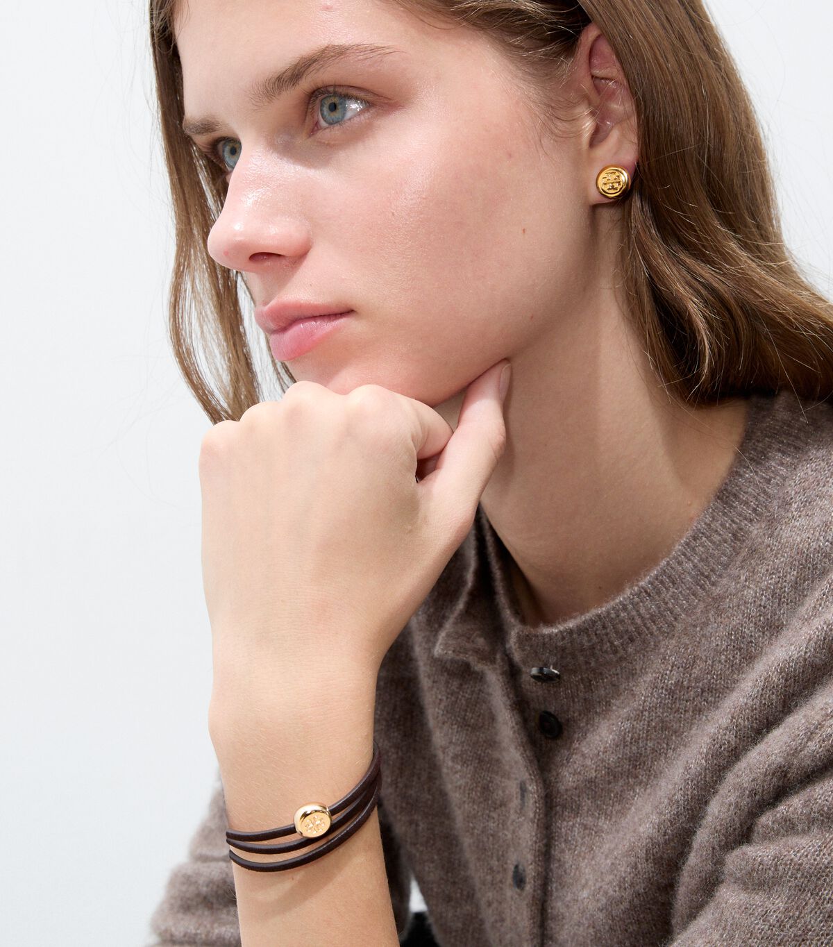 tory burch round icon stud earrings