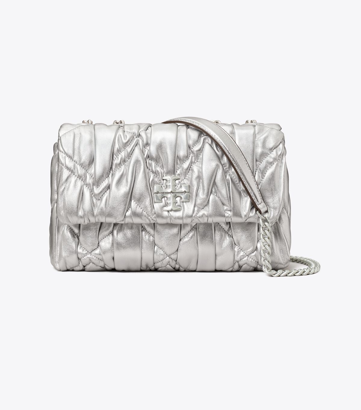 tory burch small kira metallic diamond ruched convertible shoulder bag