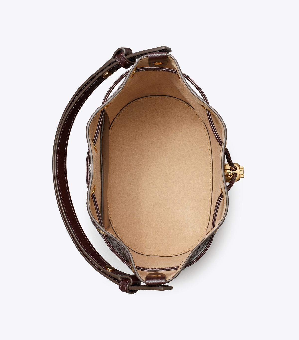 tory burch t monogram leather bucket bag