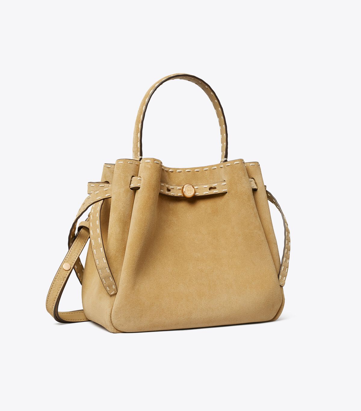 tory burch romy suede pick stitch bucket bag