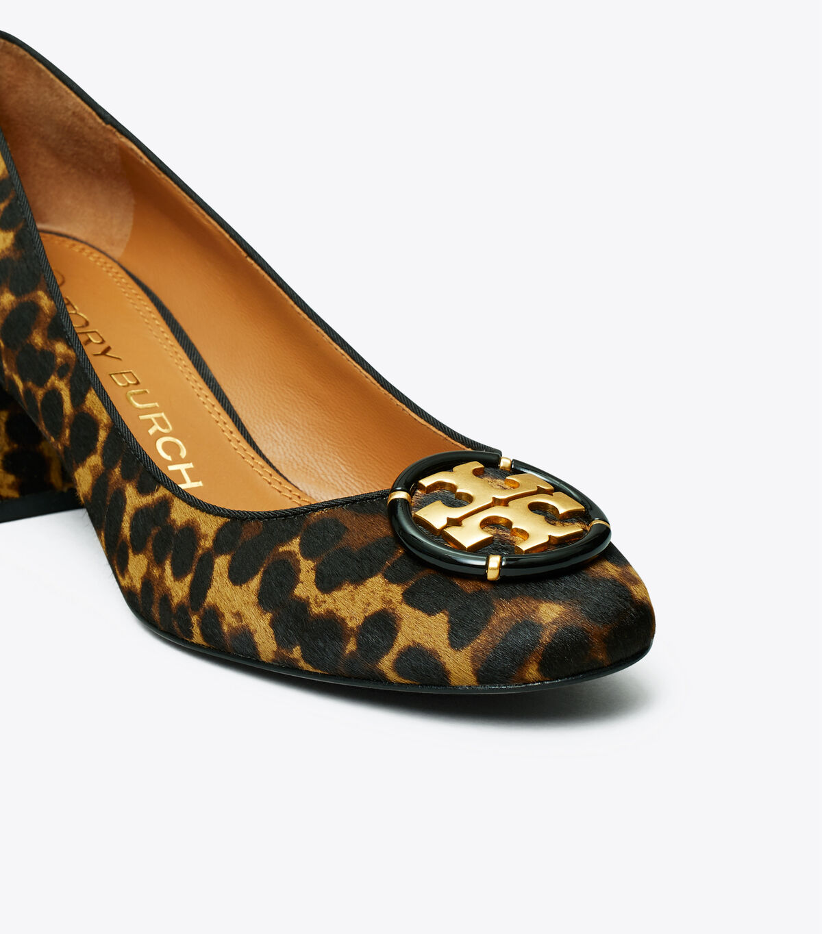 tory burch multi logo leopard pump