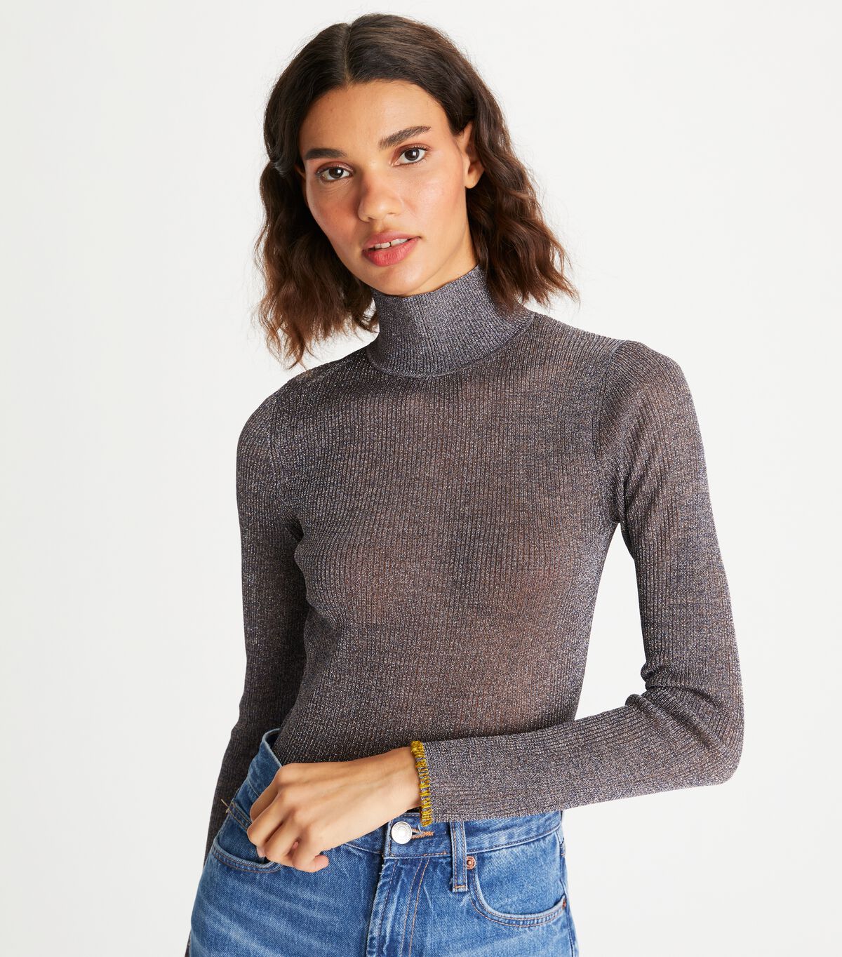 tory burch metallic knitted turtleneck