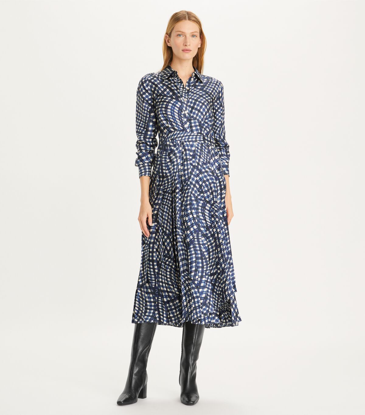 tory burch printed pleated silk twill dress