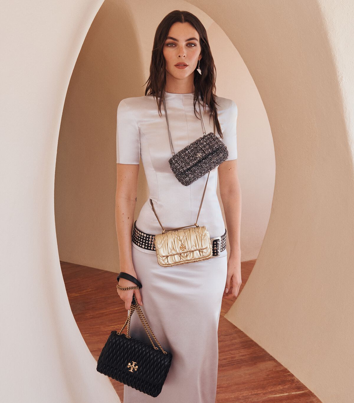 tory burch mini kira metallic diamond ruched flap shoulder bag