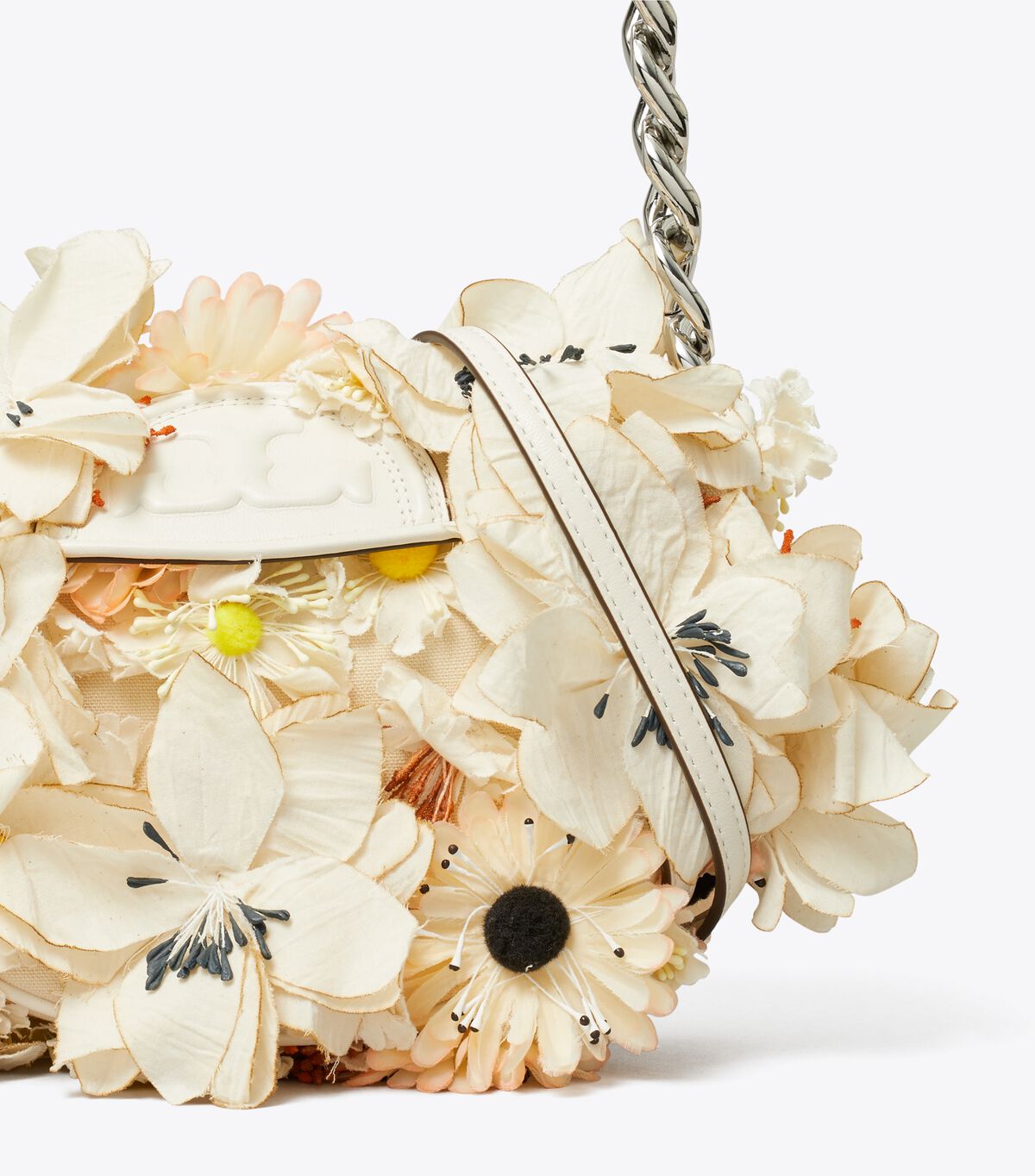 tory burch mini fleming soft floral embellished crescent bag