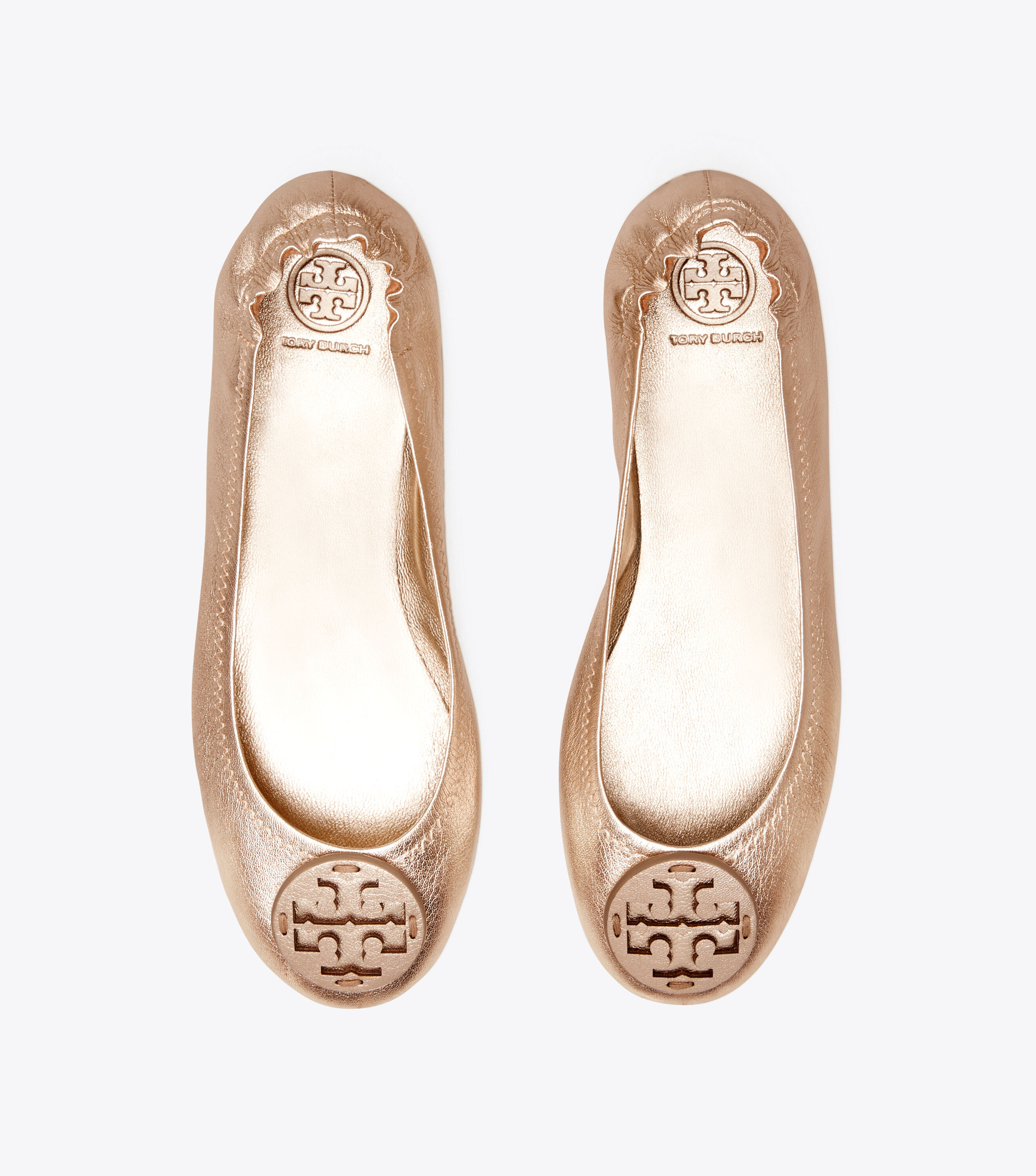 Minnie Travel Ballet Flat, Metallic Leather, Rose Gold | Tory Burch KW