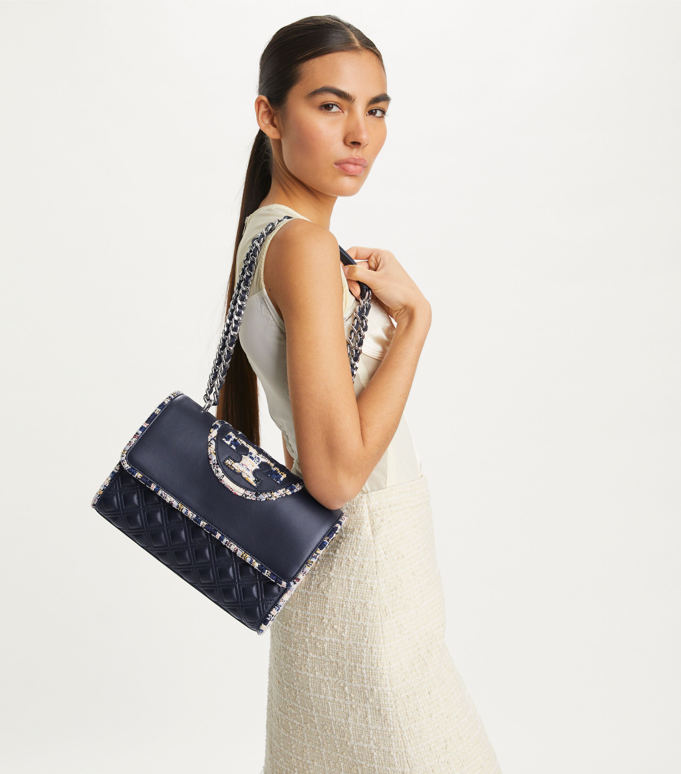 Tory Burch Fleming Tweed Border Convertible Shoulder Bag Tory Burch KW