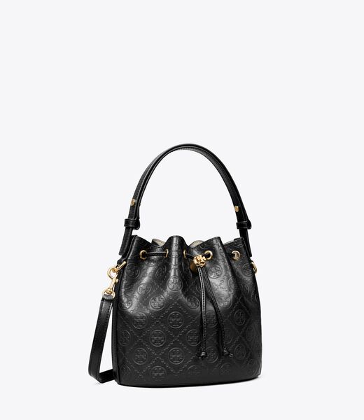 tory burch t monogram leather bucket bag