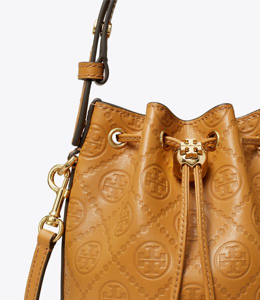 tory burch t monogram leather mini bucket bag