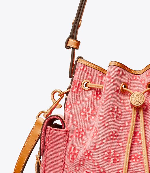 tory burch t monogram denim bucket bag