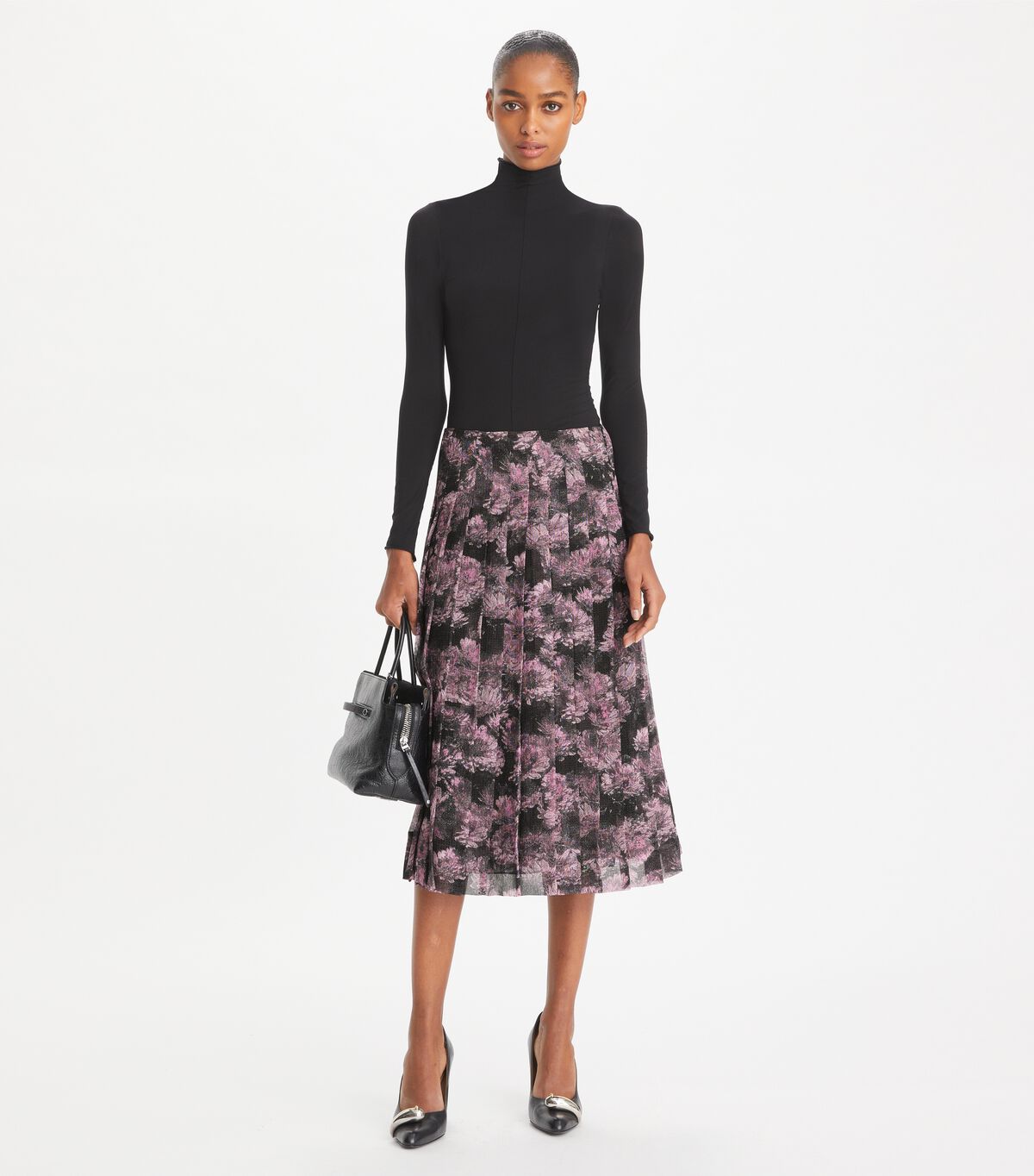 tory burch printed pleated silk skirt