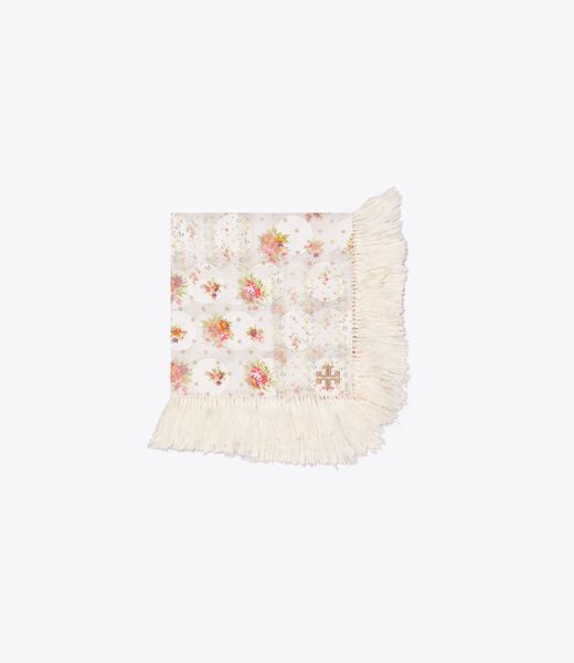 tory burch polka dot floral patchwork fringe neckerchief