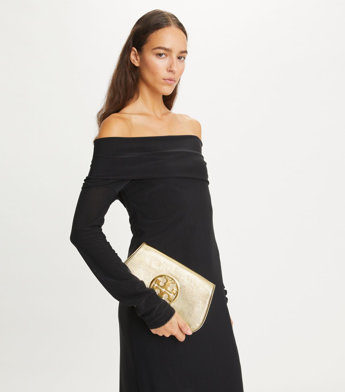 tory burch reva metallic clutch