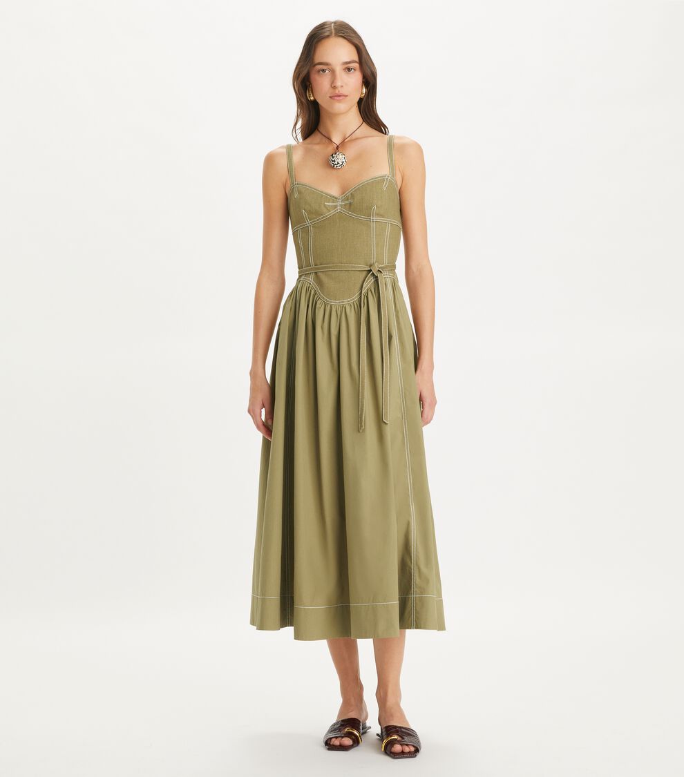 Cotton Twill Dress, Stone Moss