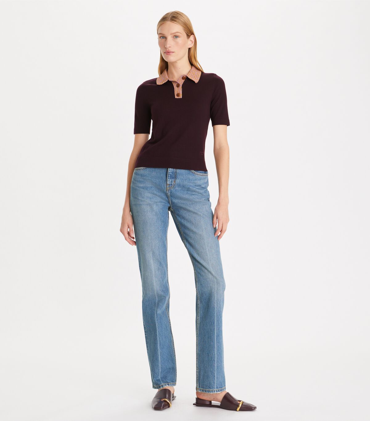 tory burch crochet collar knit polo