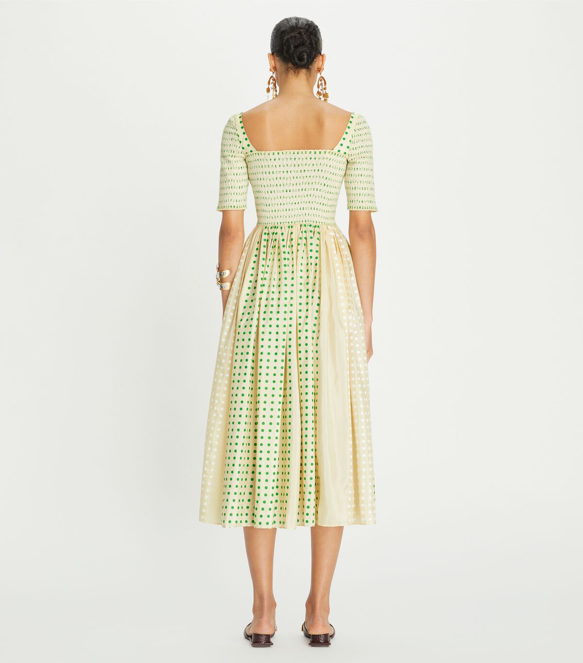 tory burch printed silk smocked dress