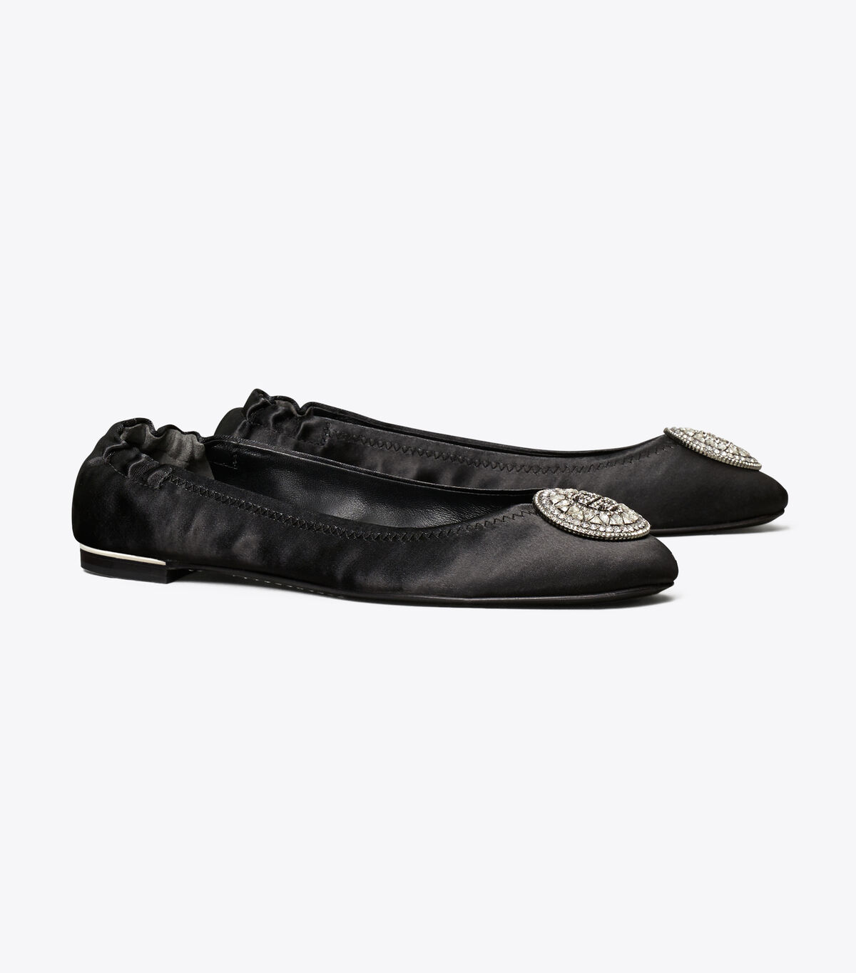 tory burch crystal logo satin ballet flat