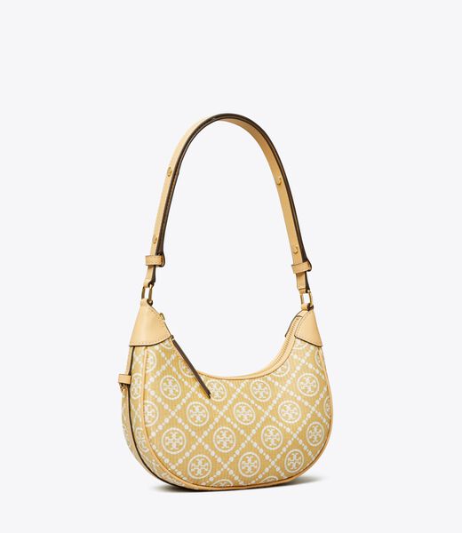 tory burch t monogram raffia crescent bag