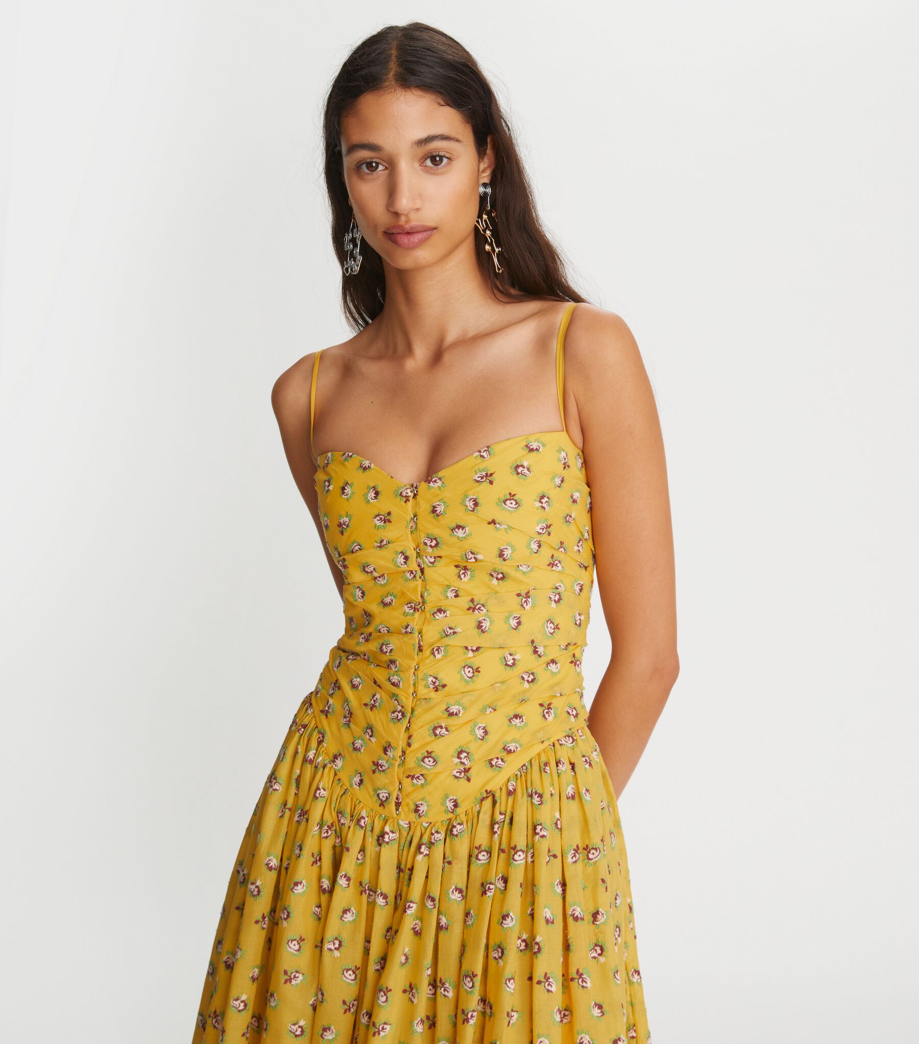 Garden Rose Embroidered Dress, Mustard | Tory Burch KW