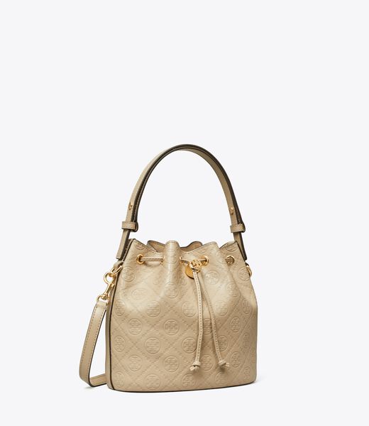 tory burch t monogram leather bucket bag