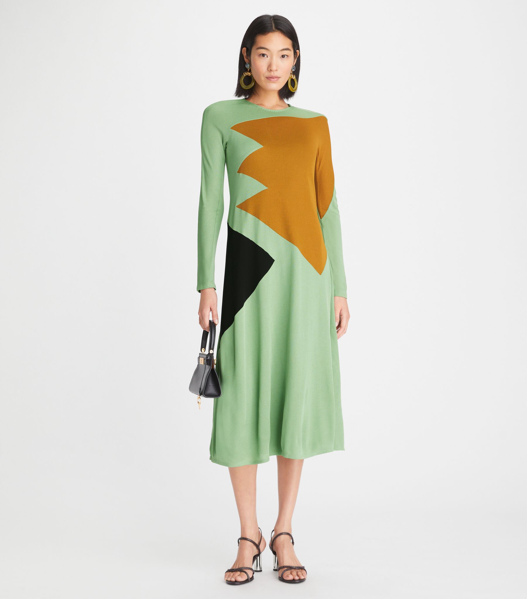 Colorblock Honeycomb Jersey Dress, Light Green Viridian | Tory Burch KW Colorblock Honeycomb Jersey Dress, Light Green Viridian | Tory Burch KW