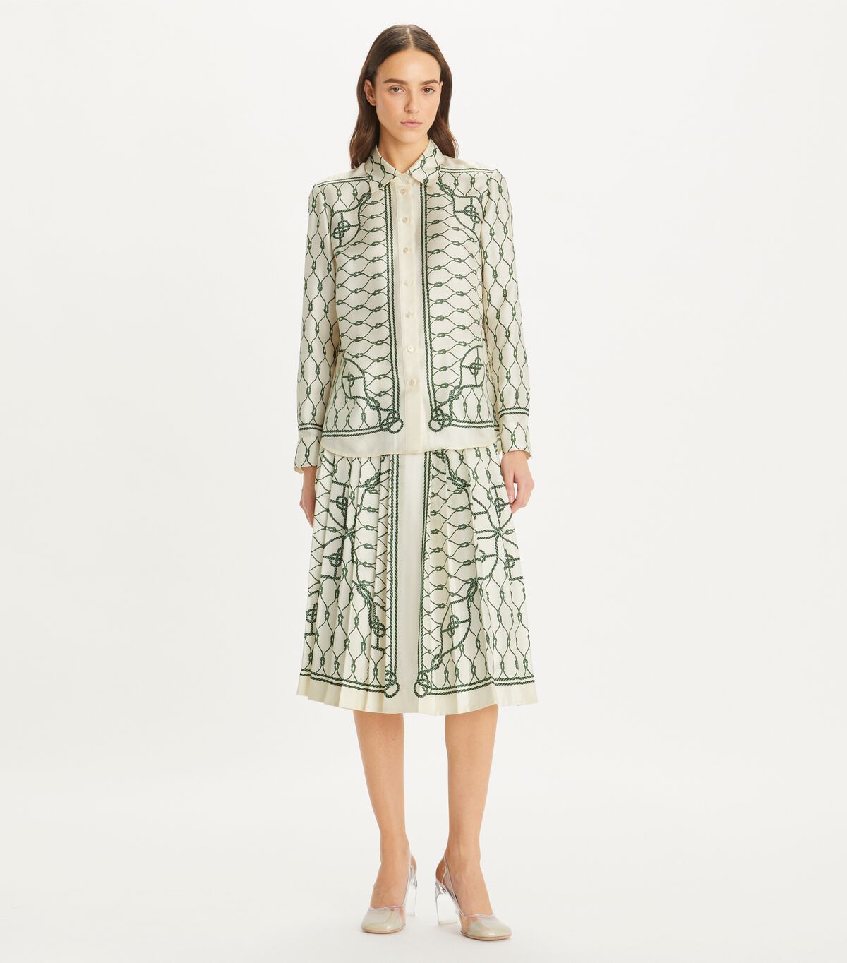 tory burch printed pleated silk skirt