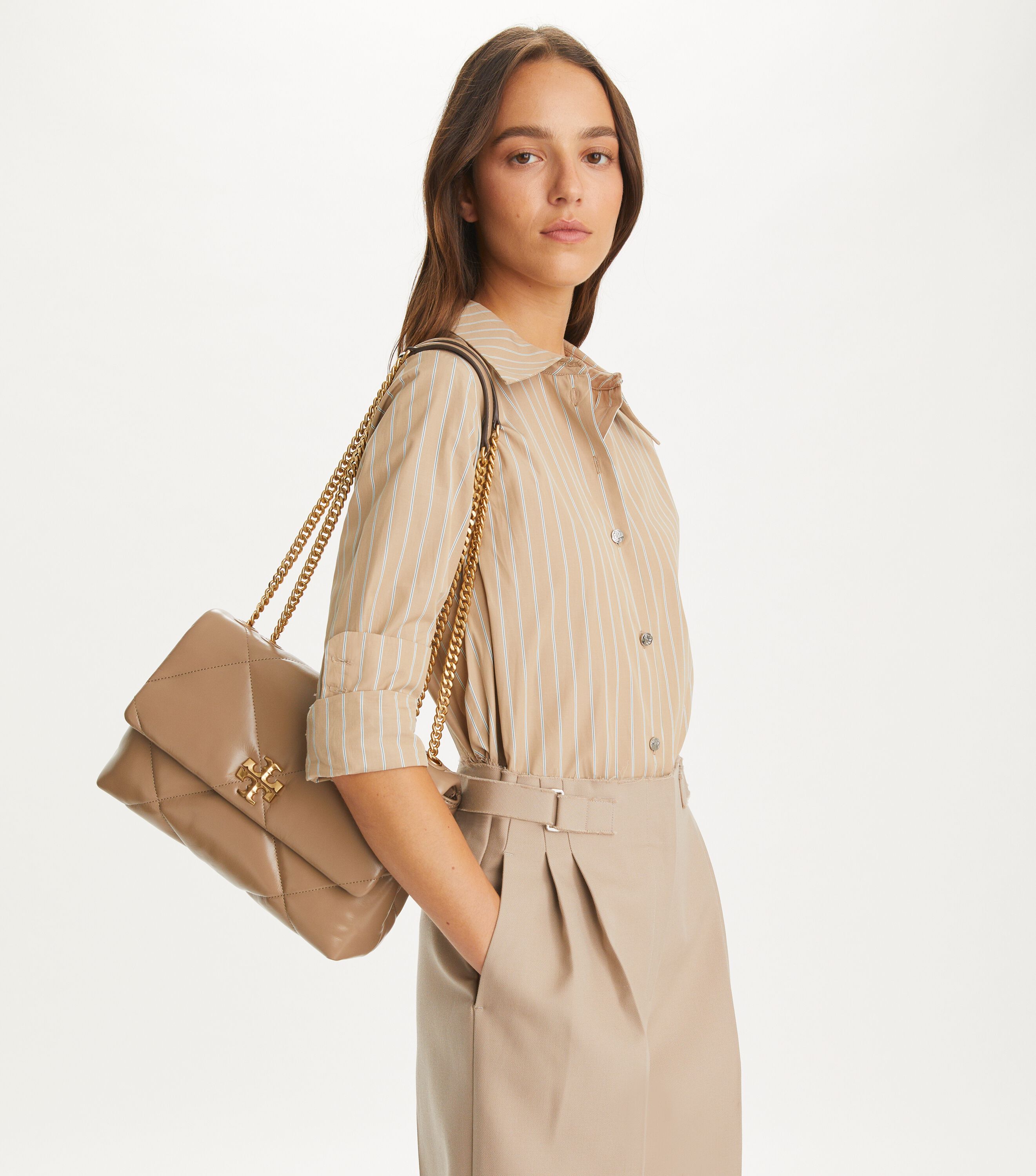 Tory Burch - あき TORY BURCH Kira Diamond Quilt Convertible Shoulder Bag Taupe