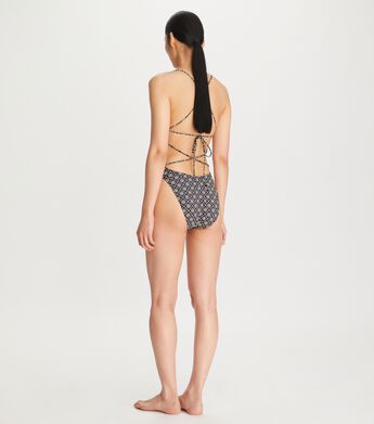Printed Tie-Back One-Piece Swimsuit